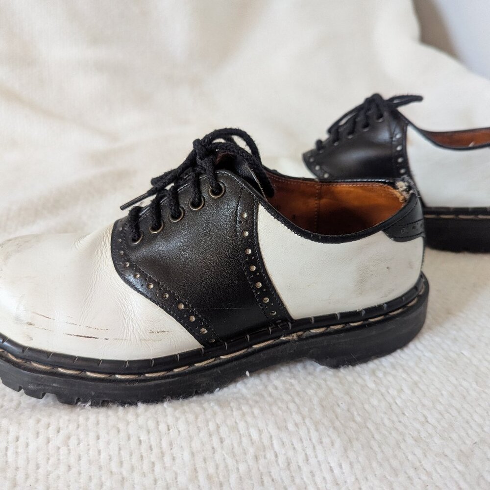 White Shoe Company white and black saddle shoes, steel toes, Gripfast soles